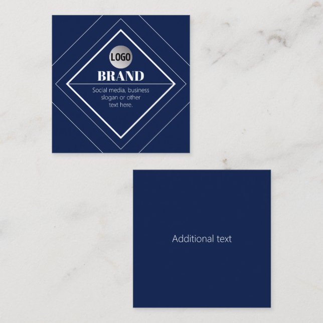 Your Logo & Customisable Modern Design | Navy Blue Square Business Card (Front/Back)