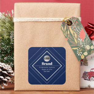 Your Logo & Customisable Modern Design   Navy Blue Square Sticker