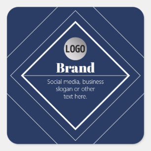Your Logo & Customisable Modern Design   Navy Blue Square Sticker