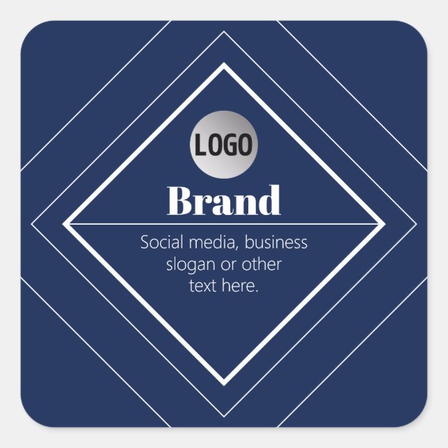 Your Logo & Customisable Modern Design | Navy Blue Square Sticker (Front)