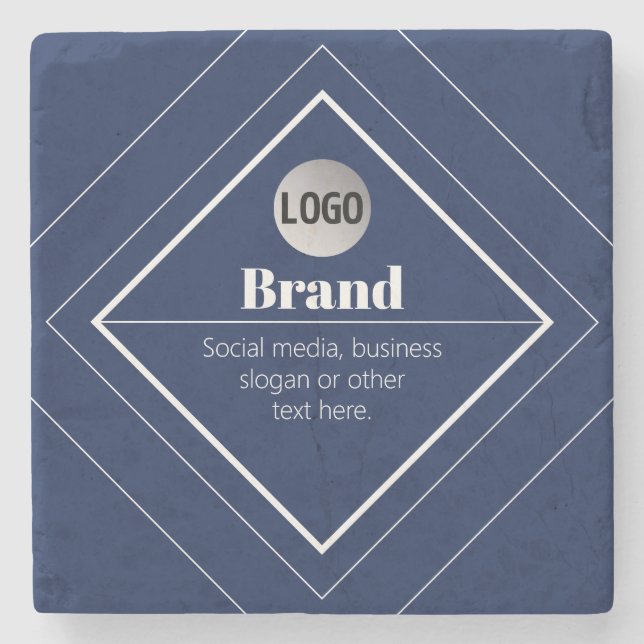 Your Logo & Customisable Modern Design | Navy Blue Stone Coaster (Front)