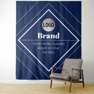 Your Logo & Customisable Modern Design Navy Blue Tapestry