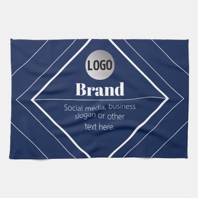 Your Logo & Customisable Modern Design | Navy Blue Tea Towel (Horizontal)