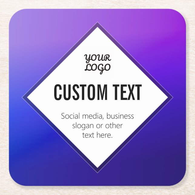 Your Logo & Customisable Text | Purple Ombre Square Paper Coaster (Front)
