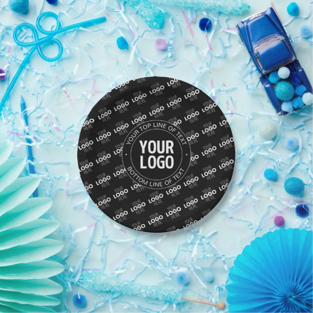 Your Logo & Customisable Text with Logo Pattern Paper Plate (Party)