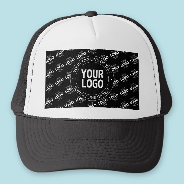 Your Logo & Customisable Text with Logo Pattern Trucker Hat (Creator Uploaded)