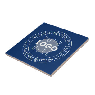Your Logo & Customizable Circular Text   Navy Blue Ceramic Tile