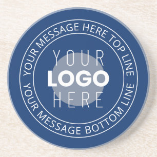 Your Logo & Customizable Circular Text Navy Blue Coaster