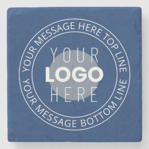Your Logo & Customizable Circular Text Navy Blue Stone Coaster
