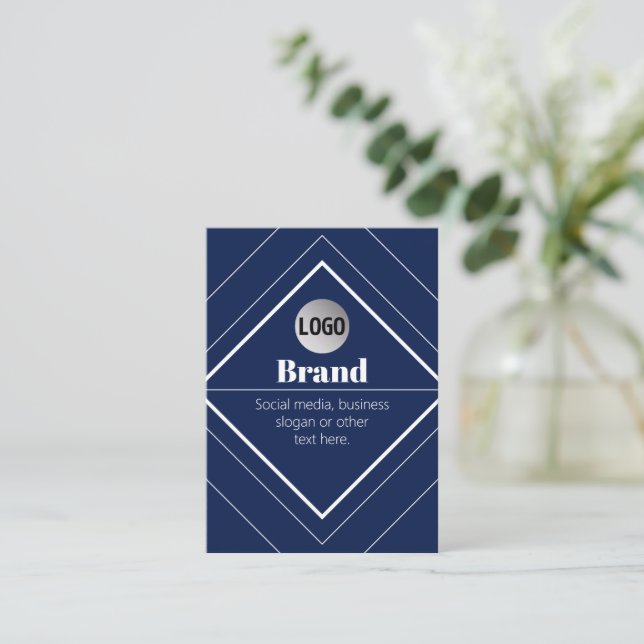 Your Logo & Customizable Modern Design | Navy Blue Business Card (Standing Front)