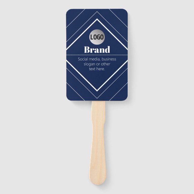 Your Logo & Customizable Modern Design | Navy Blue Hand Fan (Front)