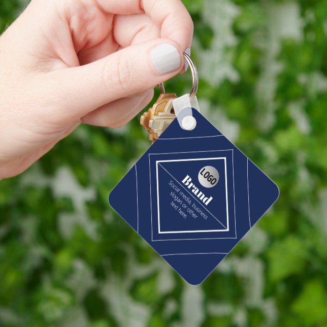 Your Logo & Customizable Modern Design | Navy Blue Key Ring (Hand)