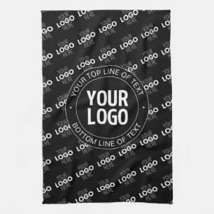 Your Logo & Customizable Text with Logo Pattern Tea Towel