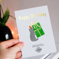 Your Logo Cute Cat Green Gift Business Birthday