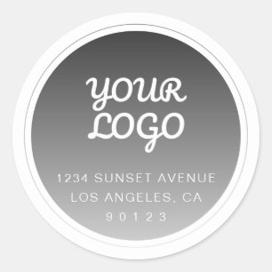 Your Logo & Dark Grey Gradient Return Address Classic Round Sticker
