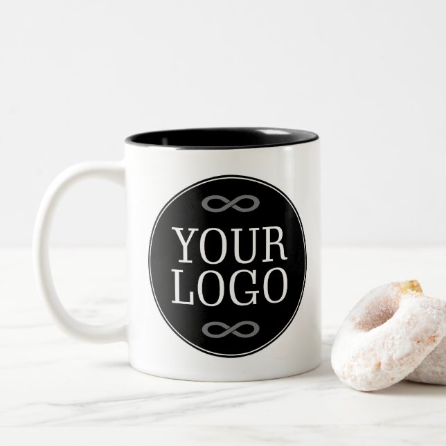Your Logo - Dot - Background BLACK Two-Tone Coffee Mug (With Donut)