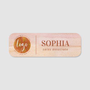 Your Logo Dusty Orange Watercolor Name Tag