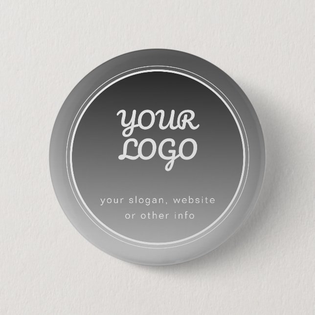 Your Logo & Editable Text | Dark Grey Gradient  6 Cm Round Badge (Front)
