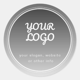 Your Logo & Editable Text   Dark Grey Gradient  Classic Round Sticker