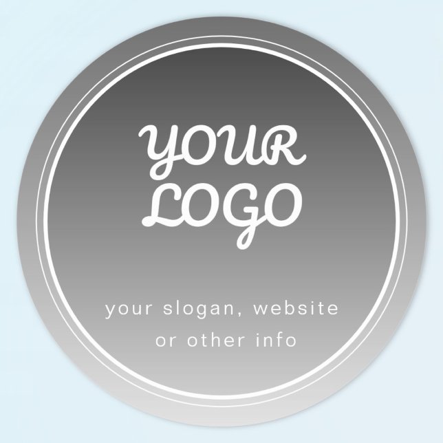 Your Logo & Editable Text | Dark Grey Gradient  Classic Round Sticker (Creator Uploaded)