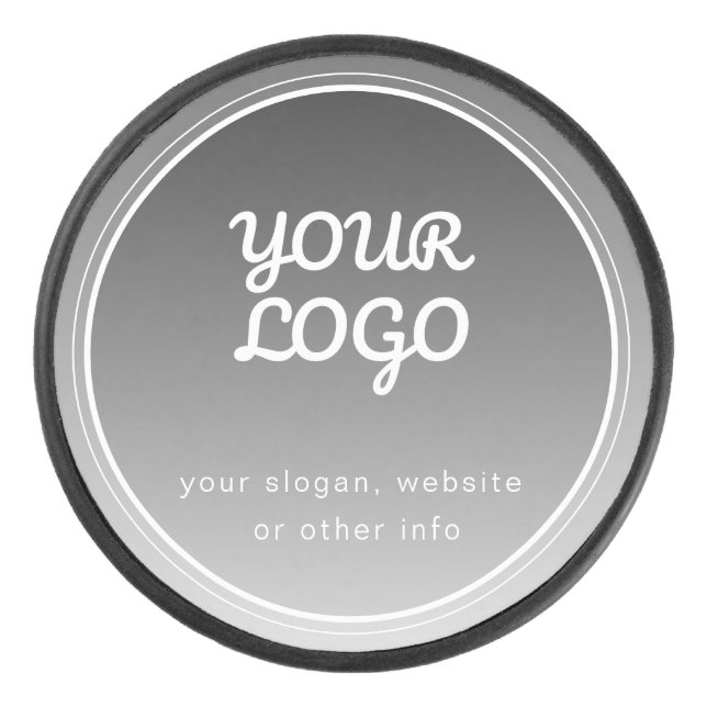 Your Logo & Editable Text | Dark Grey Gradient  Hockey Puck (Front)
