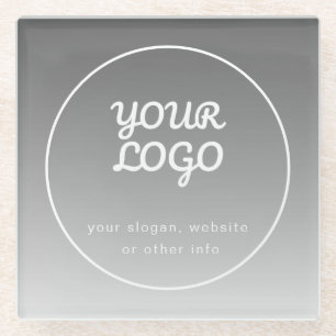 Your Logo & Editable Text   Dark Grey Ombre  Glass Coaster