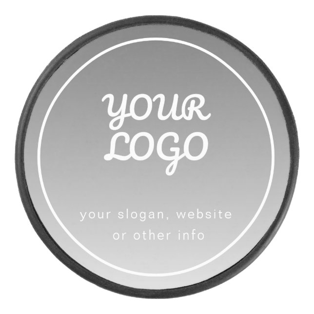 Your Logo & Editable Text | Dark Grey Ombre  Hockey Puck (Front)