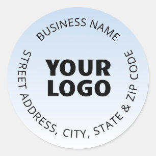 Your Logo & Editable Text Light Blue Ombre Classic Round Sticker