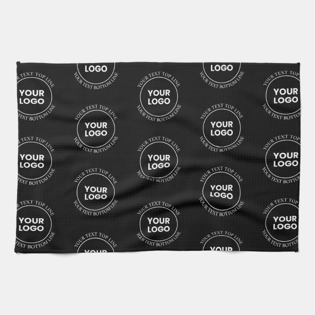 Your Logo & Editable Text | Repeating Pattern  Tea Towel (Horizontal)