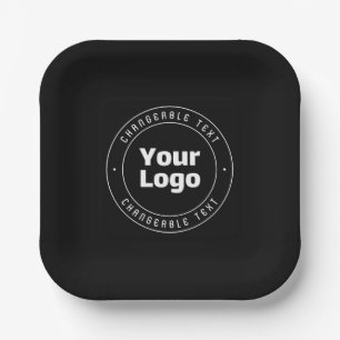 Your Logo & Editable Text Template   Black & White Paper Plate