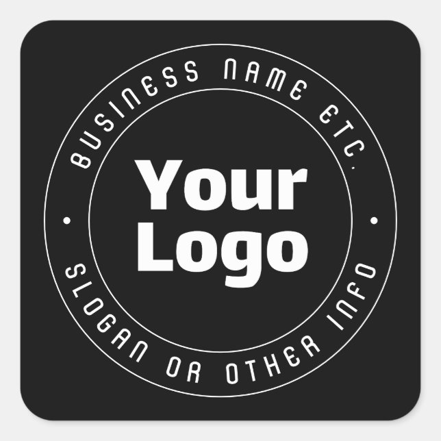 Your Logo & Editable Text Template | Black & White Square Sticker (Front)