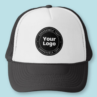 Your Logo & Editable Text Template | Black & White Trucker Hat