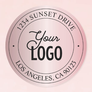 Your Logo Elegant Faux Rose Gold & Black Text Classic Round Sticker