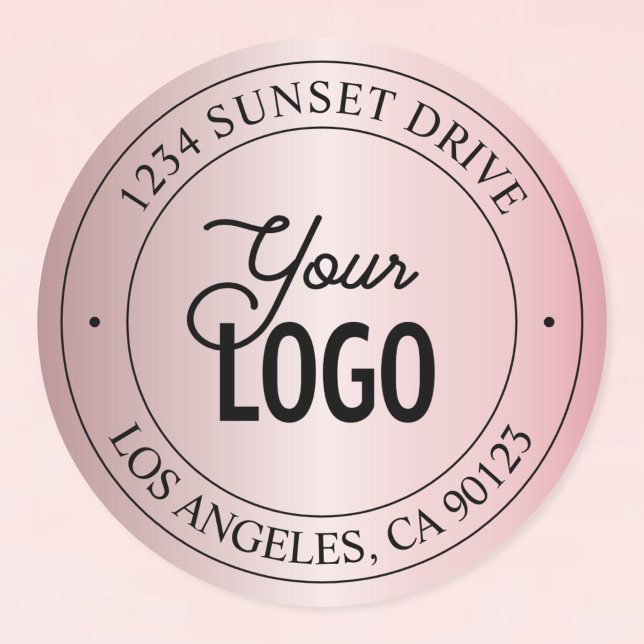 Your Logo | Elegant Faux Rose Gold & Black Text Classic Round Sticker (Creator Uploaded)