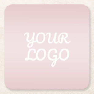 Your Logo & Elegant Modern Blush Pink Ombre Square Paper Coaster