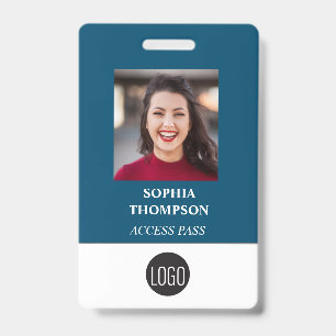 Your Logo Employee Name Photo Bar Code Blue ID Badge