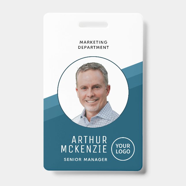 Your Logo Employee Photo Blue Company ID Badge (Front)