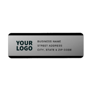 YOUR LOGO Faux Silver Black & Grey Return Address Label