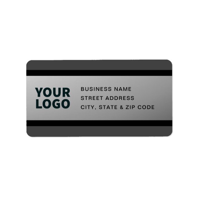 YOUR LOGO Faux Silver Black & Grey Return Address Label (Front)