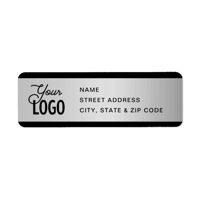 YOUR LOGO Faux Silver & Black Return Address Label (Front)