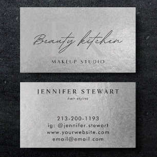Your Logo Faux Silver Grey Foil Modern Corporate Business Card