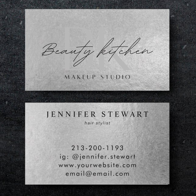 Your Logo Faux Silver Grey Foil Modern Corporate Business Card (Creator Uploaded)