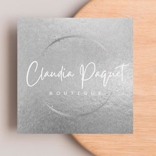 Your Logo Faux Silver Grey Foil Modern Corporate Square Business Card