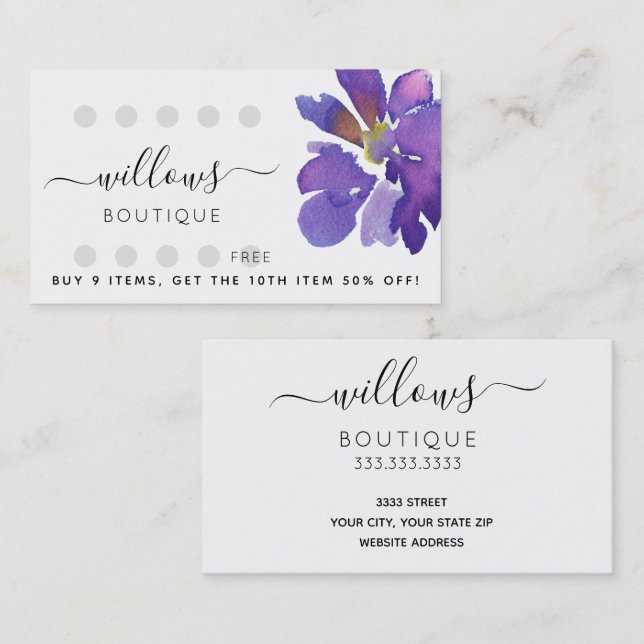 Your Logo Floral Punch Card Business Card (Front/Back)