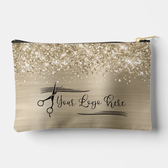 Your Logo Glittery Pale Gold Glam Accessory Pouch (Back)