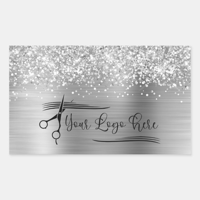 Your Logo Glittery Silver Glam Rectangular Sticker (Front)