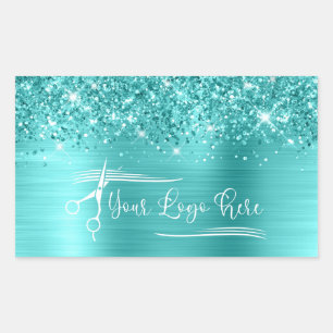 Your Logo Glittery Turquoise Blue Glam Rectangular Sticker