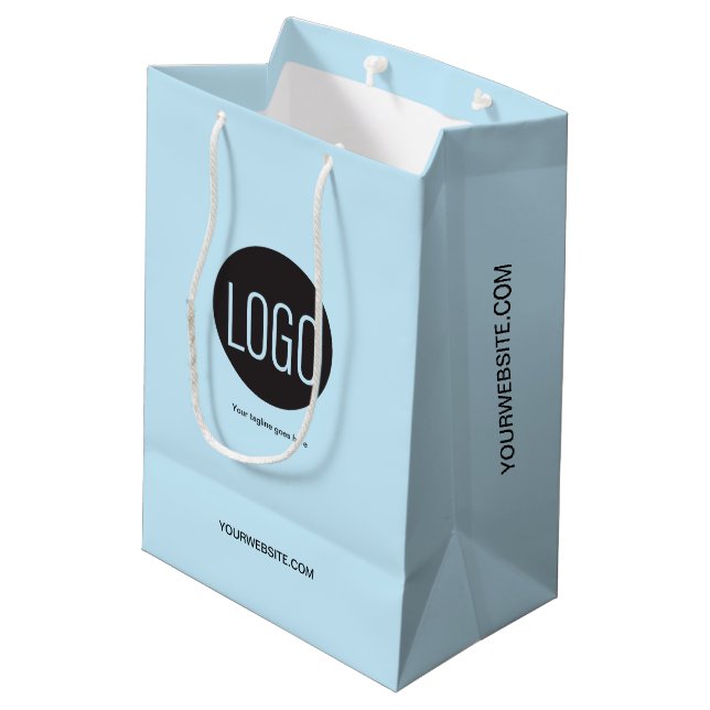 Your logo goes here Blue custom business Medium Gift Bag (Back Angled)