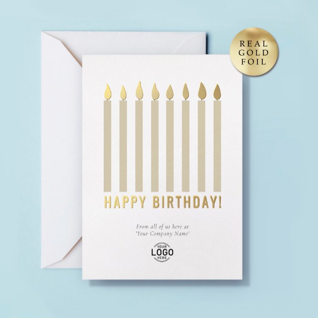Your Logo Gold Foil Candles Business Birthday Card (Creator Uploaded)