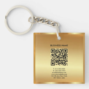 Your Logo Gold QR Code Double Sided Square Key Ring